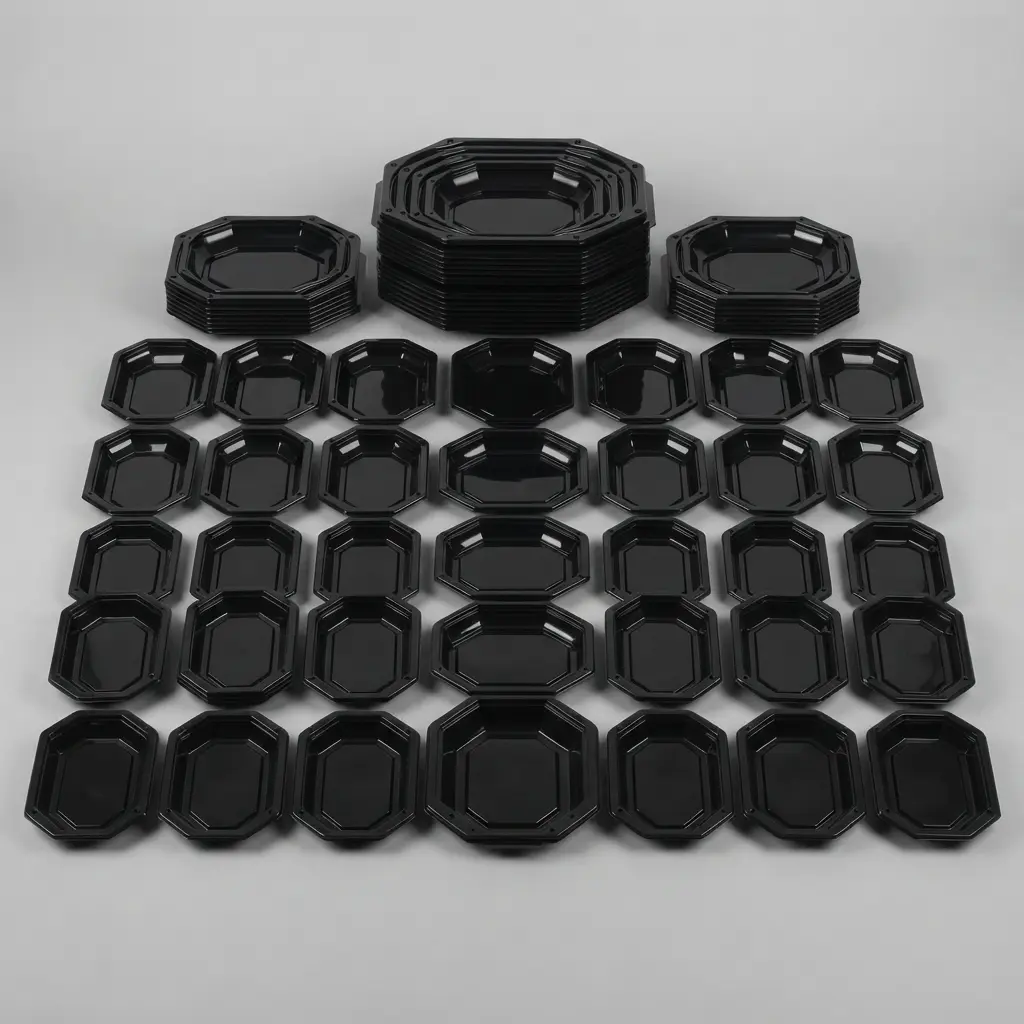 Black Plastic Catering Tray & Lid Combo - Image 2