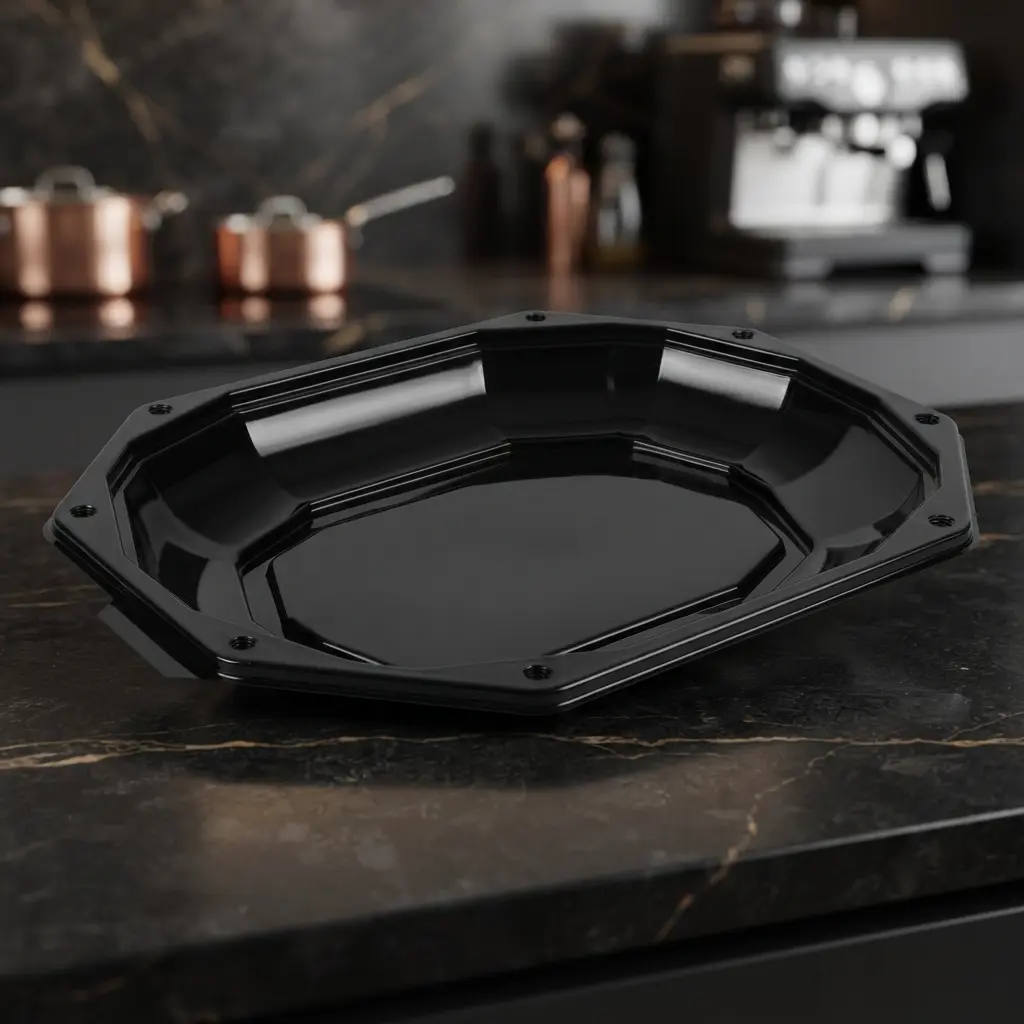 Black octagonal plastic catering tray
