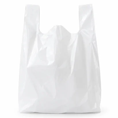 White plastic carrier bag with handles on a table
