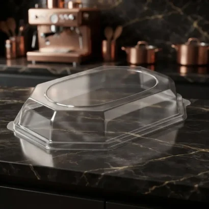 Transparent octagonal plastic catering tray lid