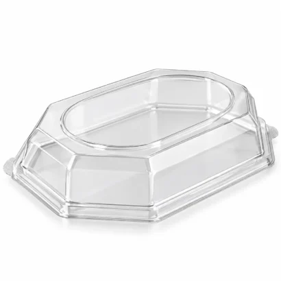Transparent octagonal plastic catering tray lid