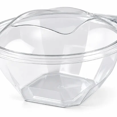 Transparent Diamond round plastic salad bowl with lid