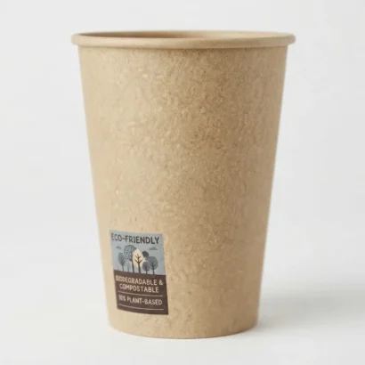 Kraft paper coffee cup in natural brown on a white background