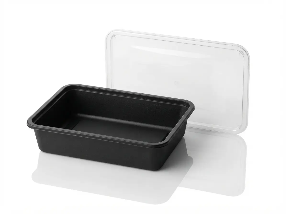 Black rectangular plastic container Series 174 with transparent lid