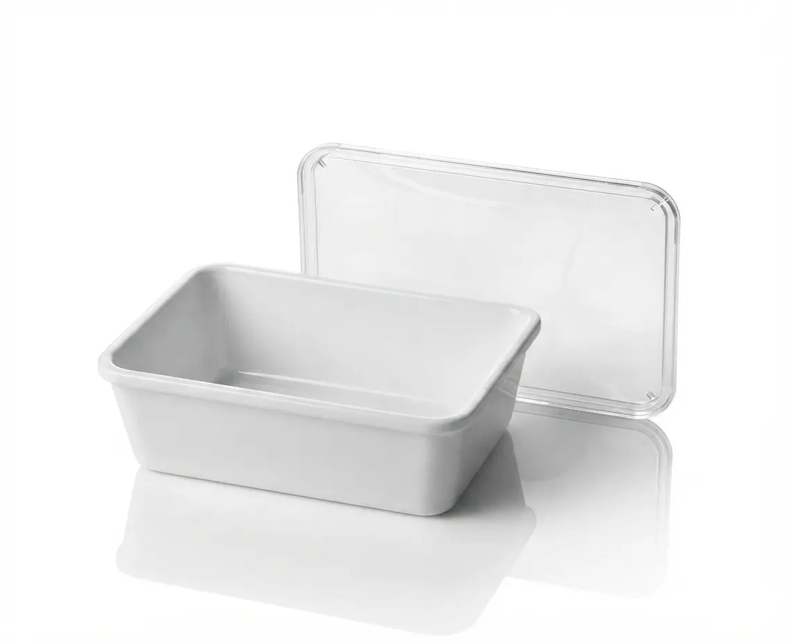 White rectangular plastic container Series 174 with transparent lid