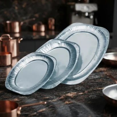 Nested oval aluminium trays in different sizes